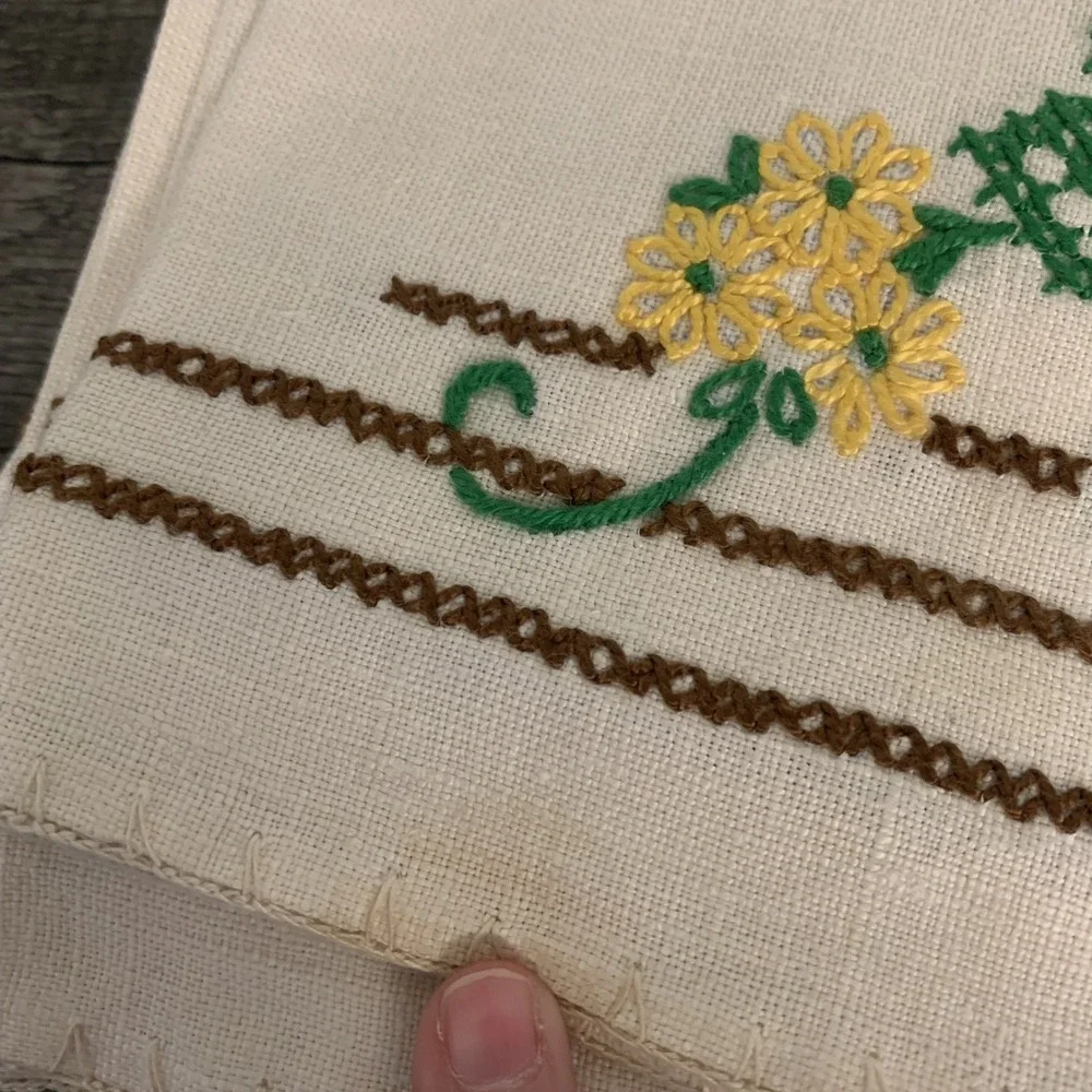 Vintage‎ Embroidered Linen Napkins Yellow Floral Set of 8 Cloth Napkins